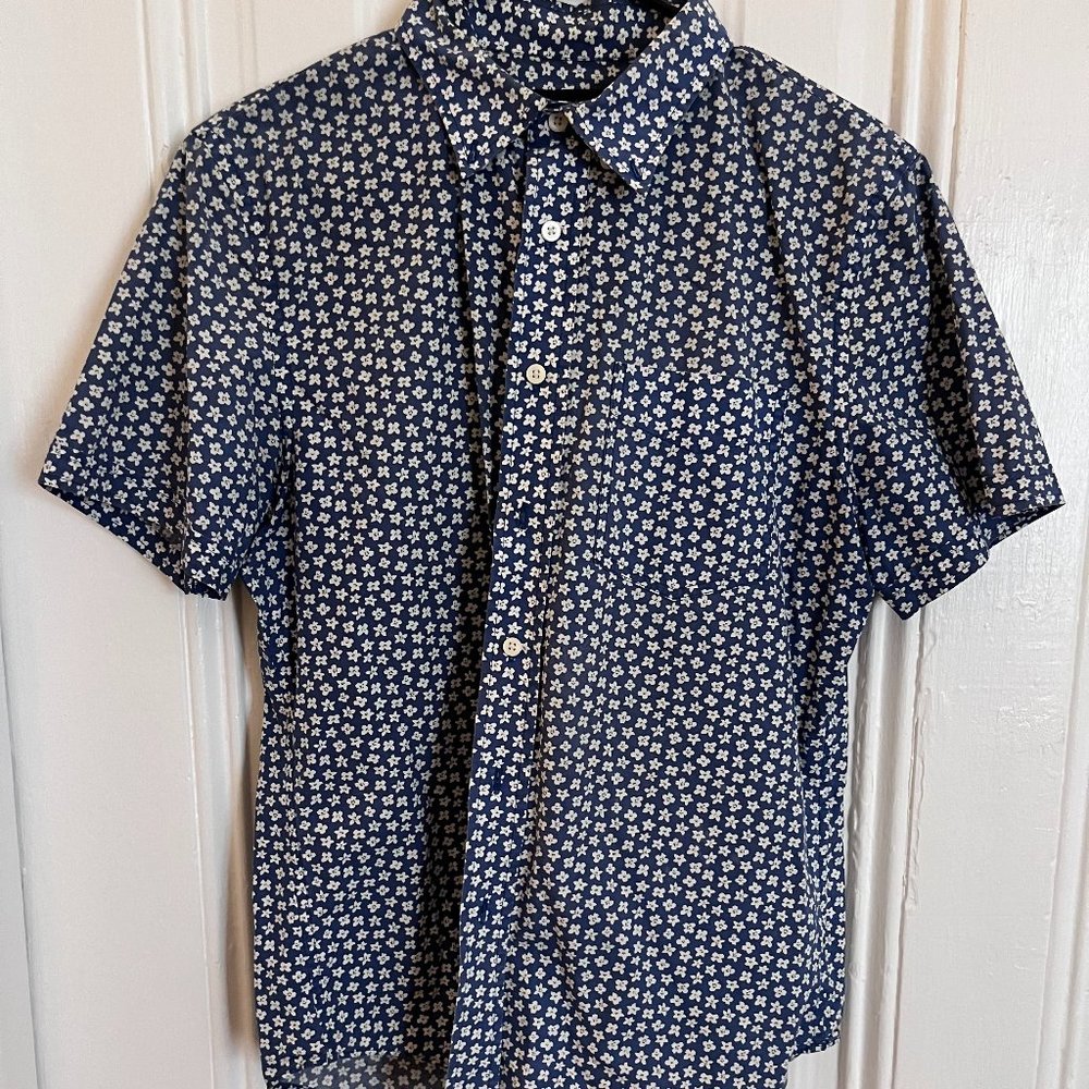 Jack Spade Men's Medium Floral Blue Short Sleeve Shirt